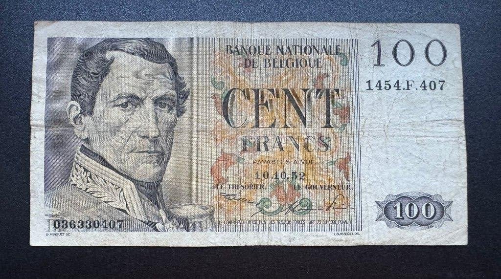 Belgique - 100 francs 1952, Timbres & Monnaies, Billets de banque | Belgique, Enlèvement ou Envoi, Billets en vrac