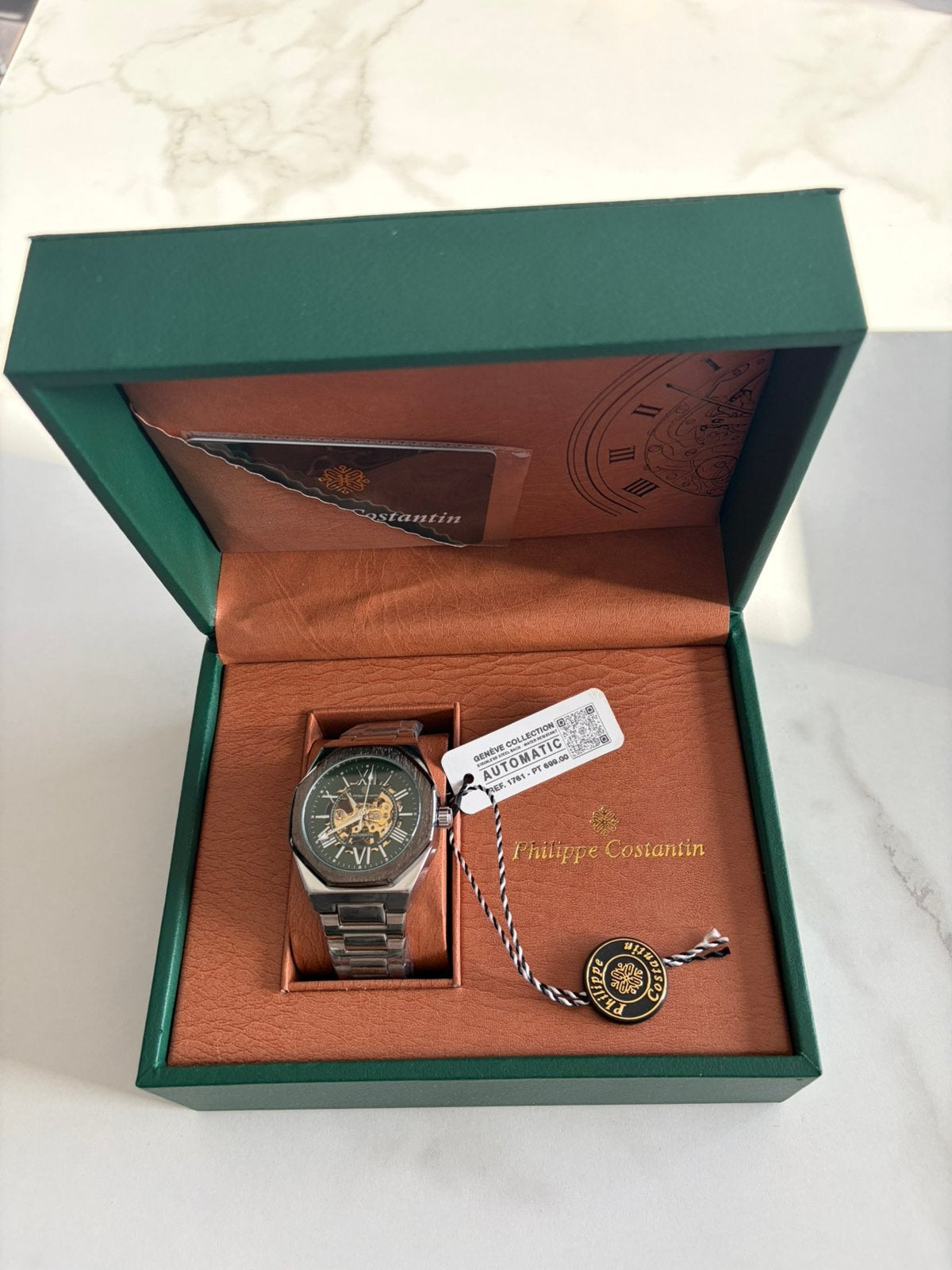 Montre Genève Squelette Verte – Réf. 1761, Ophalen of Verzenden, Zo goed als nieuw, Staal, Staal