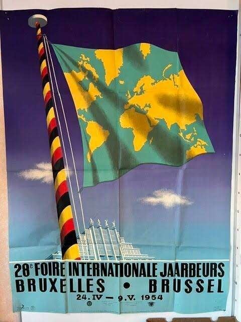 Affiche de la 28e Foire internationale de Bruxelles en 1954, Collections, Enlèvement, Utilisé, Autres sujets/thèmes