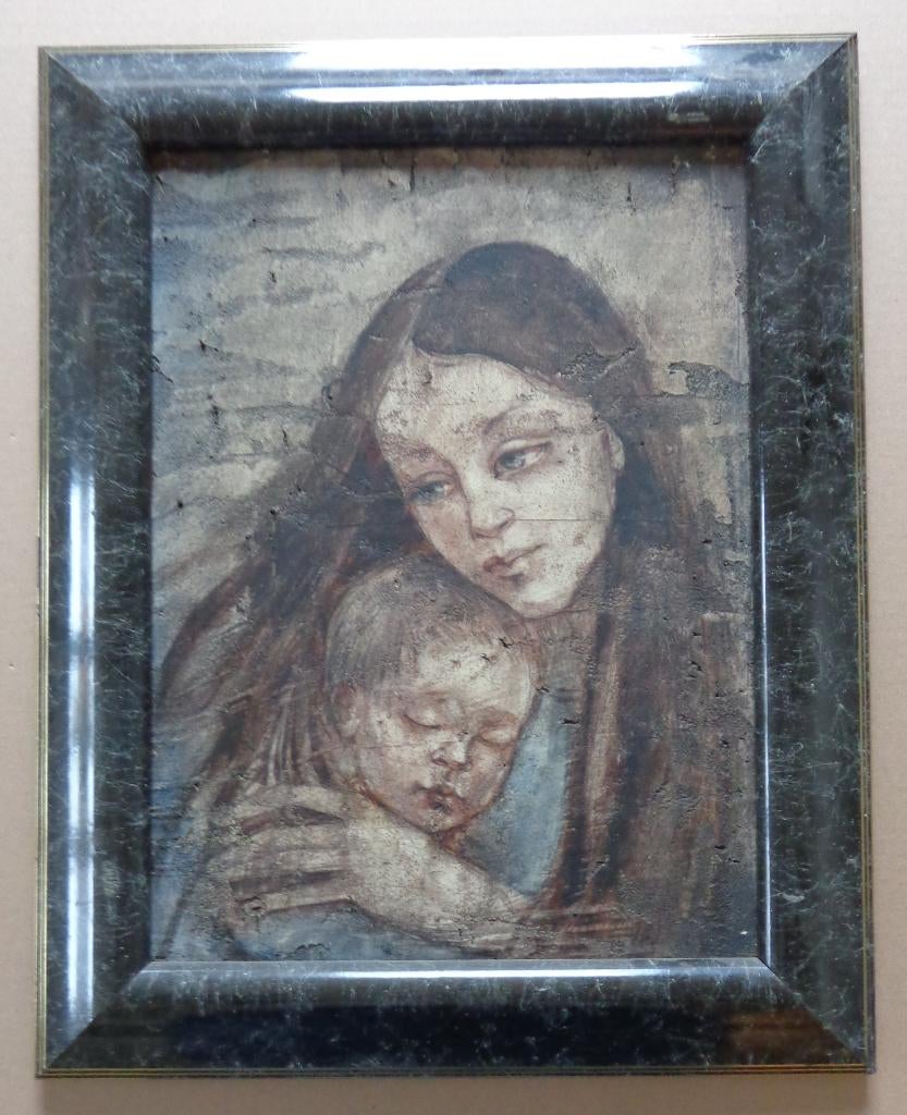 ONBEKEND / MOEDERSCHAP / OLIEVERF PANEEL / 50x40cm / KADER, Antiquités & Art, Enlèvement ou Envoi, Signé, Peinture à l'huile