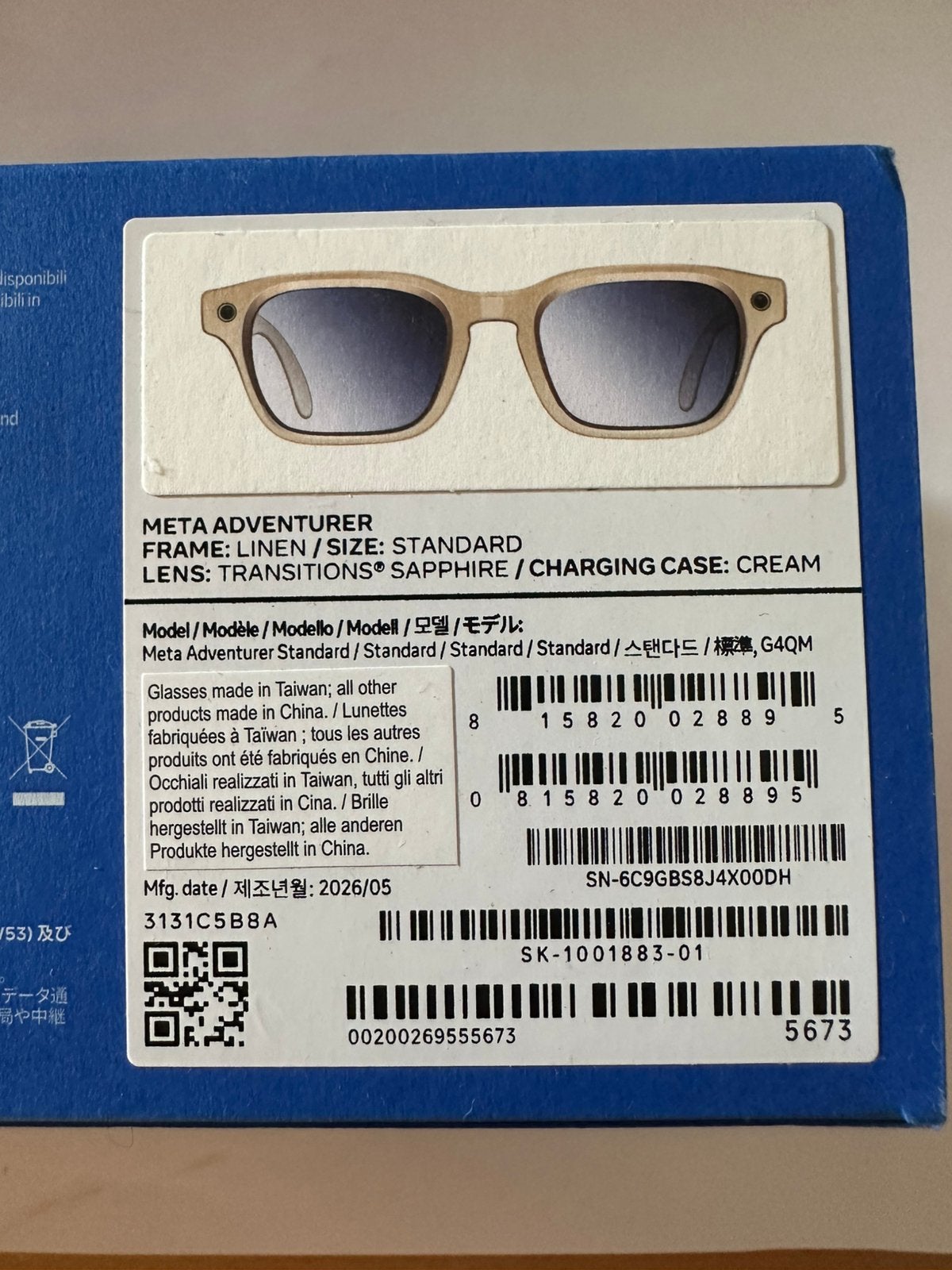 Meta Adventurer smart glasses Transitions Sapphire, Ophalen, Zo goed als nieuw, Bril, Ray-Ban