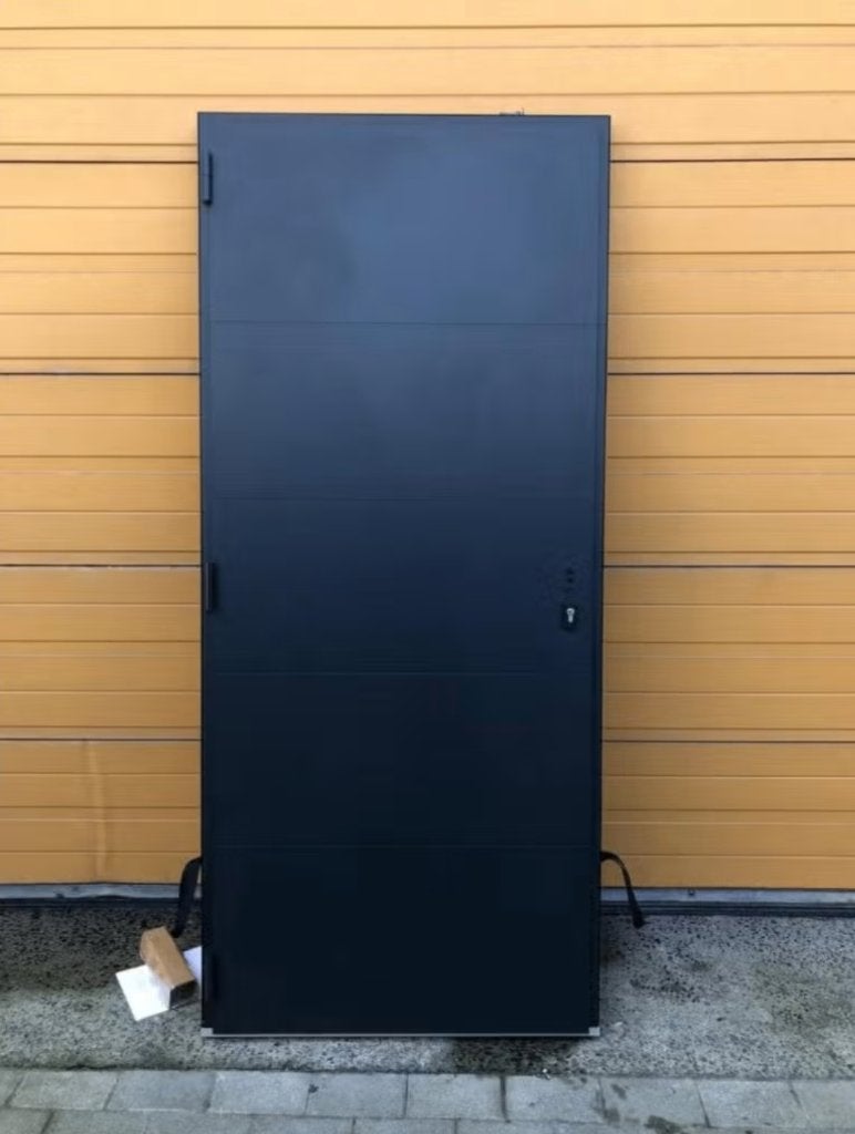 Aluminium deur grijs met horzontale lijnen, Ophalen, Gebruikt