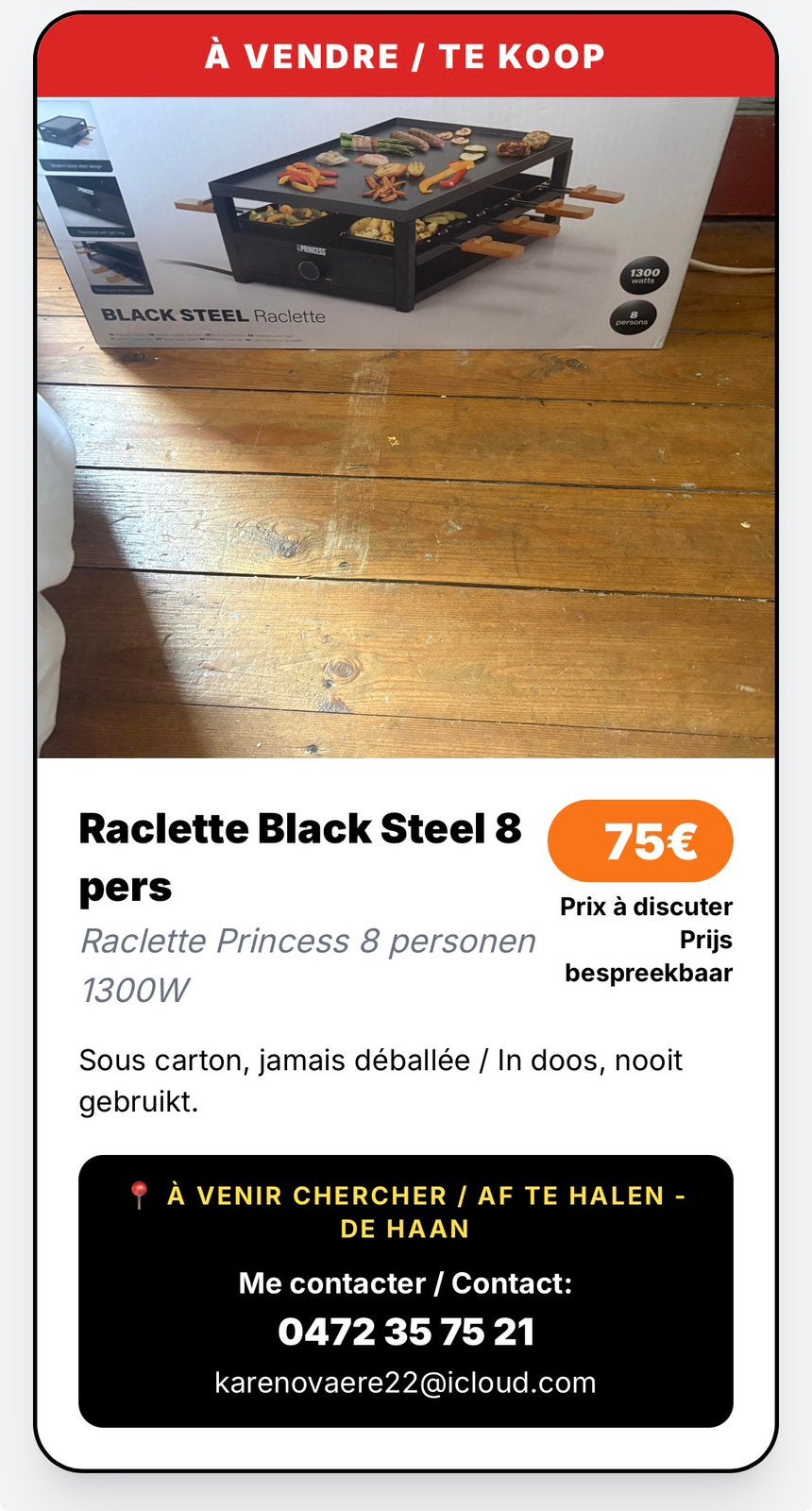 Raclette black steel, Elektronische apparatuur, Gourmetstellen, Ophalen, Zo goed als nieuw