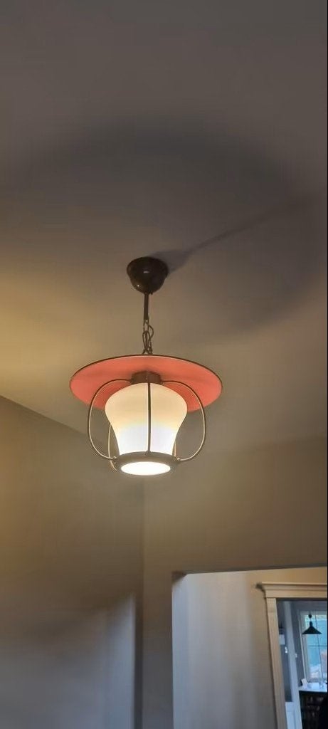 Antieke vintage lamp of hanglamp, Huis en Inrichting, Lampen | Hanglampen, Gebruikt, Glas, Vintage, E27 (groot)