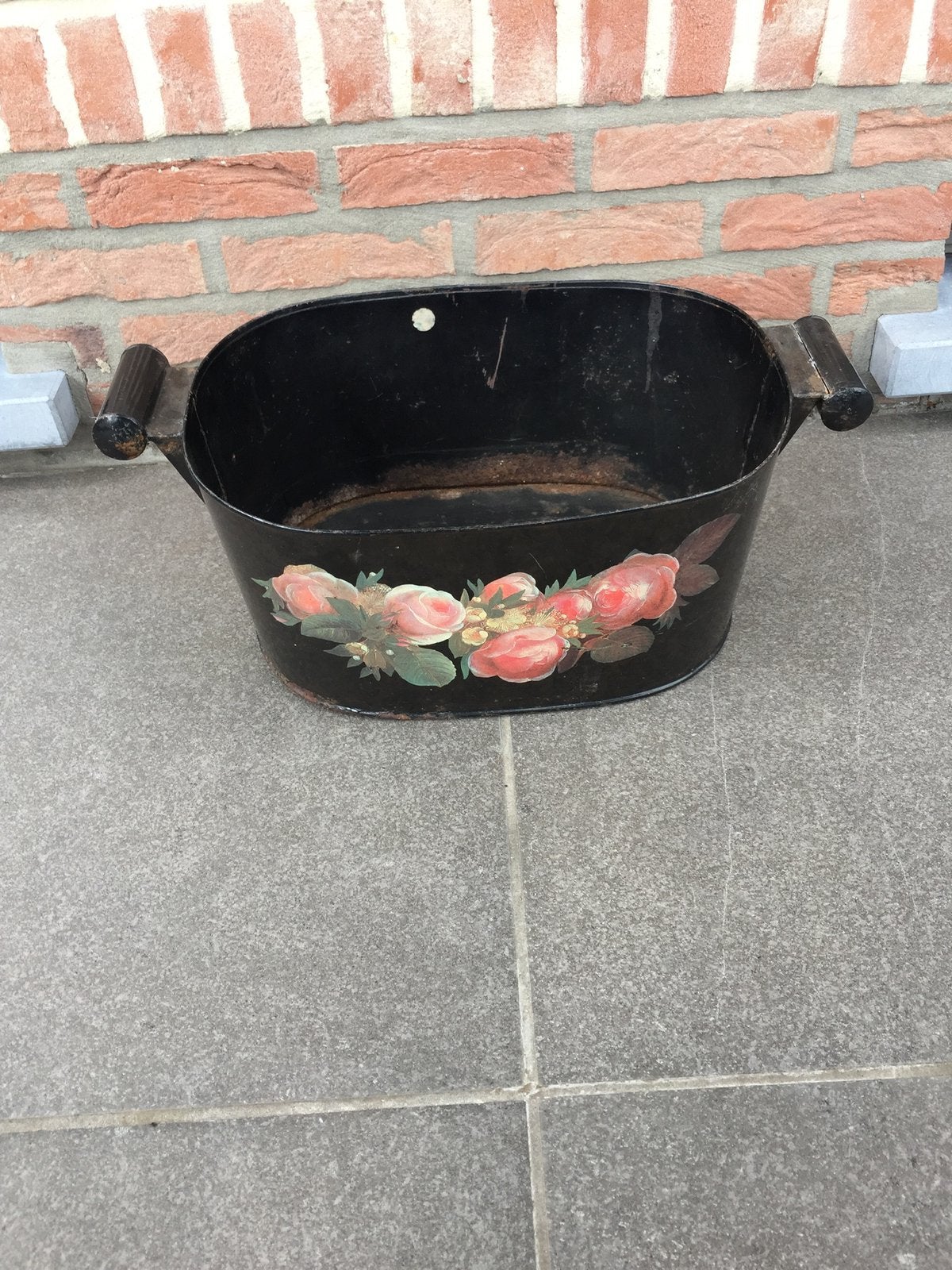 Belle boîte à fleurs/cache-pot vintage en métal, Enlèvement ou Envoi, Utilisé, Métal