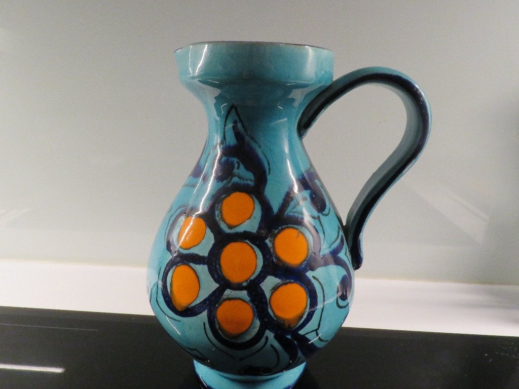 Vase en céramique Vintage Italy orange turquoise, Enlèvement ou Envoi