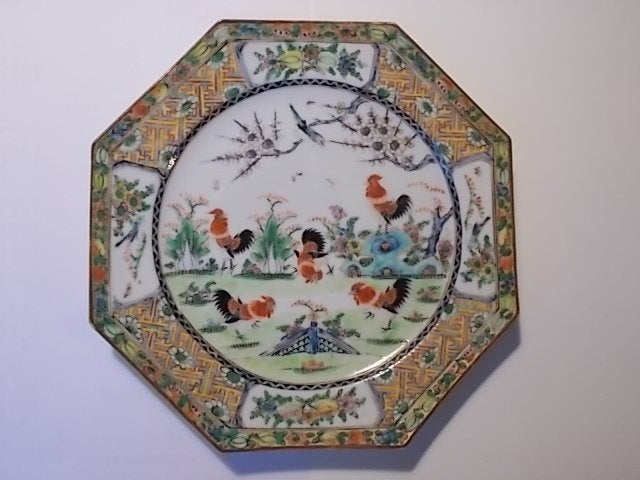 Vintage Chinees 8-Hoekig porseleinen bord, Ophalen, Vintage, Zo goed als nieuw, Bord(en)