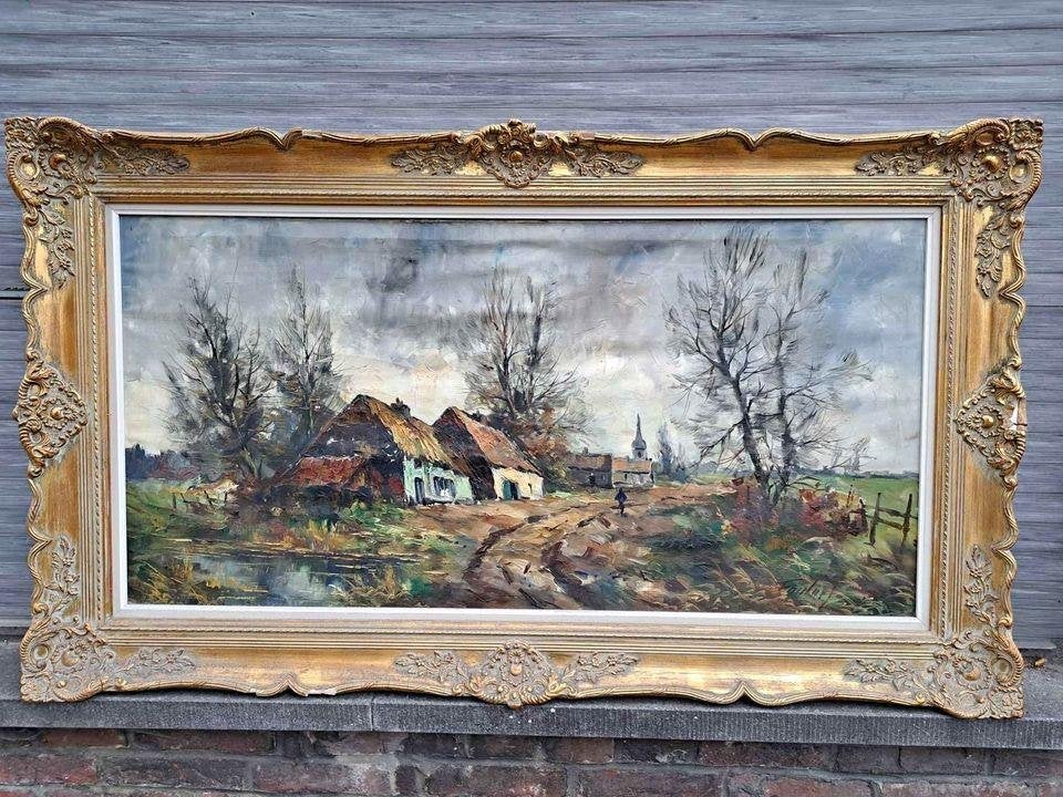 Huile sur toile paysage signe jean jacques foulon, Antiquités & Art, Enlèvement, Paysage, Toile