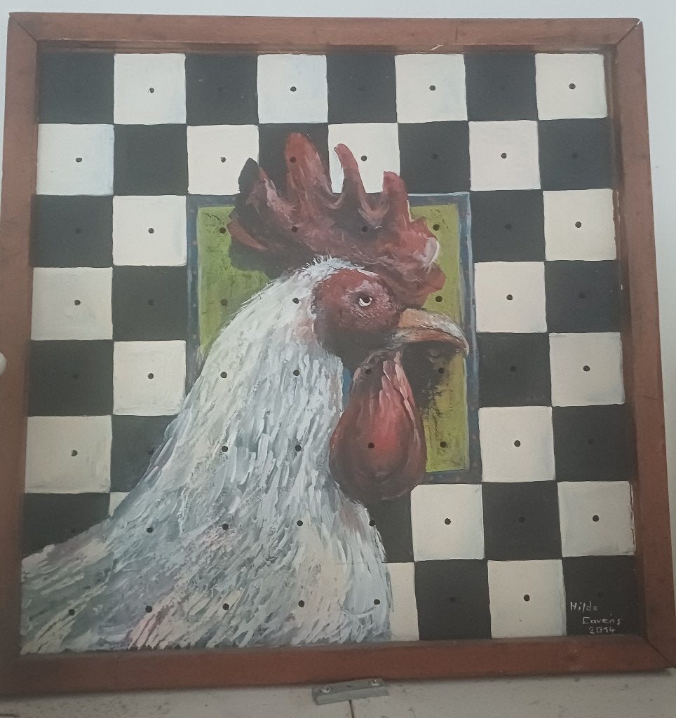 Schilderij olieverf op antiek schaakbord., Antiek en Kunst, Ophalen, Olieverf