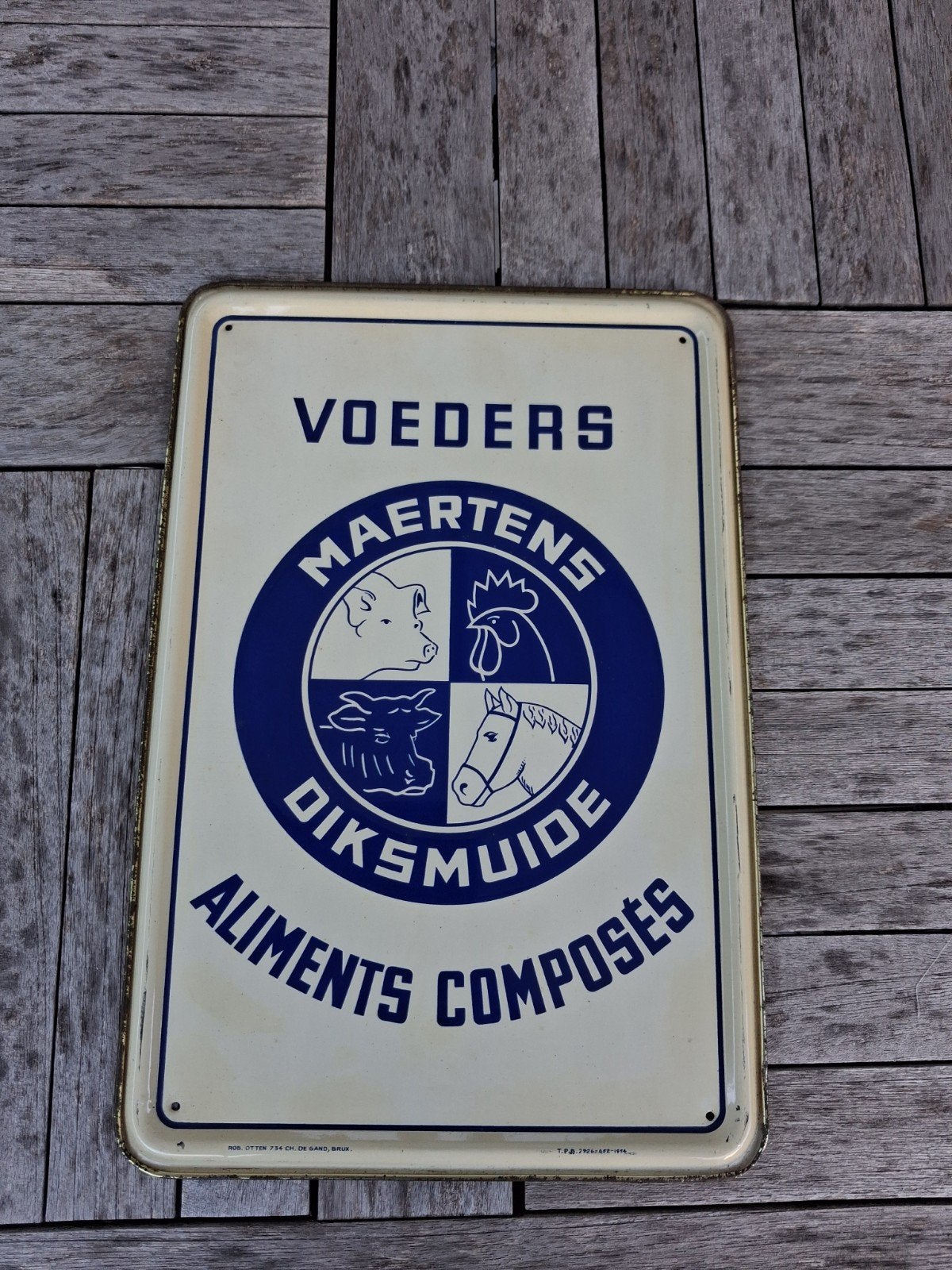Blikken bordje voeders Maertens Diksmuide., Verzamelen, Ophalen, Zo goed als nieuw, Reclamebord