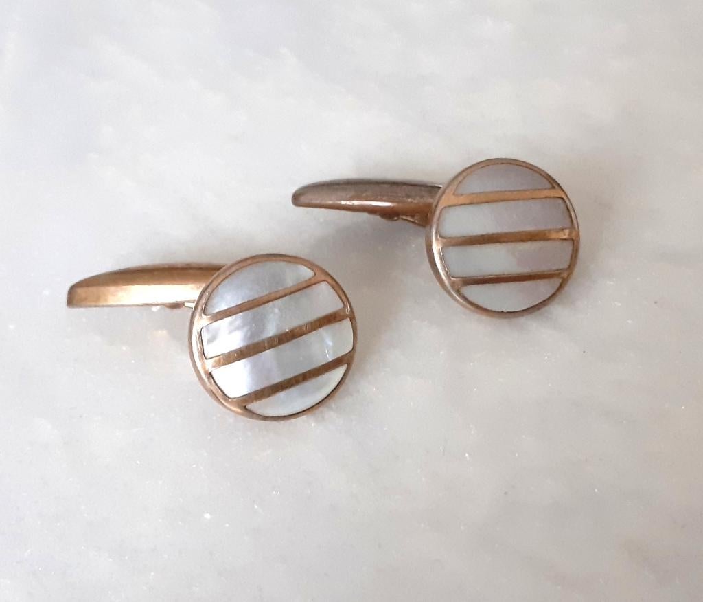 Manchetknopen vintage art deco met parelmoer, Ophalen of Verzenden, Zo goed als nieuw, Overige materialen