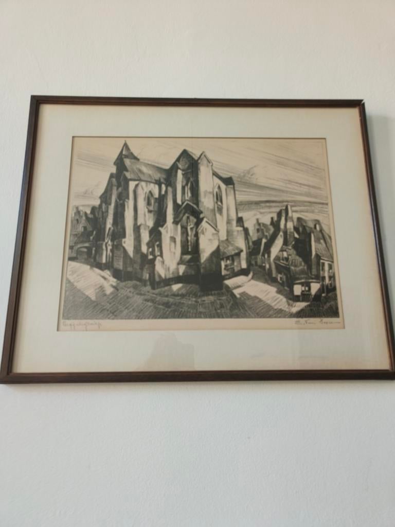 Litho Edmond Van Dooren 'Begijnhofkerkje', Antiek en Kunst, Ophalen