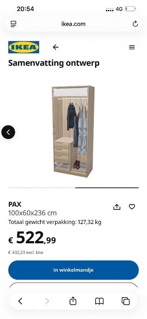 Ikea kleerkast / dressingkast reeds gedemonteerd, Overige materialen, 100 tot 150 cm, 200 cm of meer, Nieuw