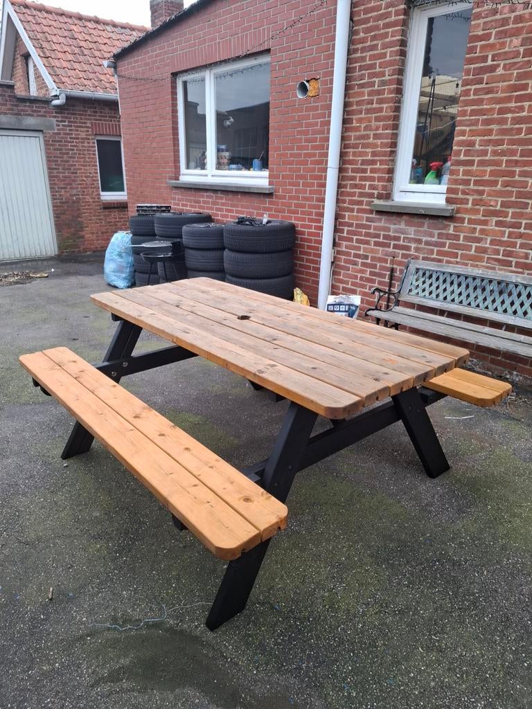 Picknicktafel industrieel, Jardin & Terrasse, Tables de pique-nique, Comme neuf, Enlèvement, Rectangulaire, Bois