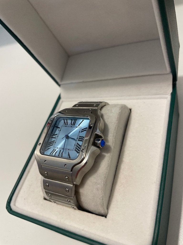 Seiko Mod Santos Style – Ice Blue – Automatic – Stalen Band, Montre-bracelet, Seiko, Acier, 1960 ou plus tard