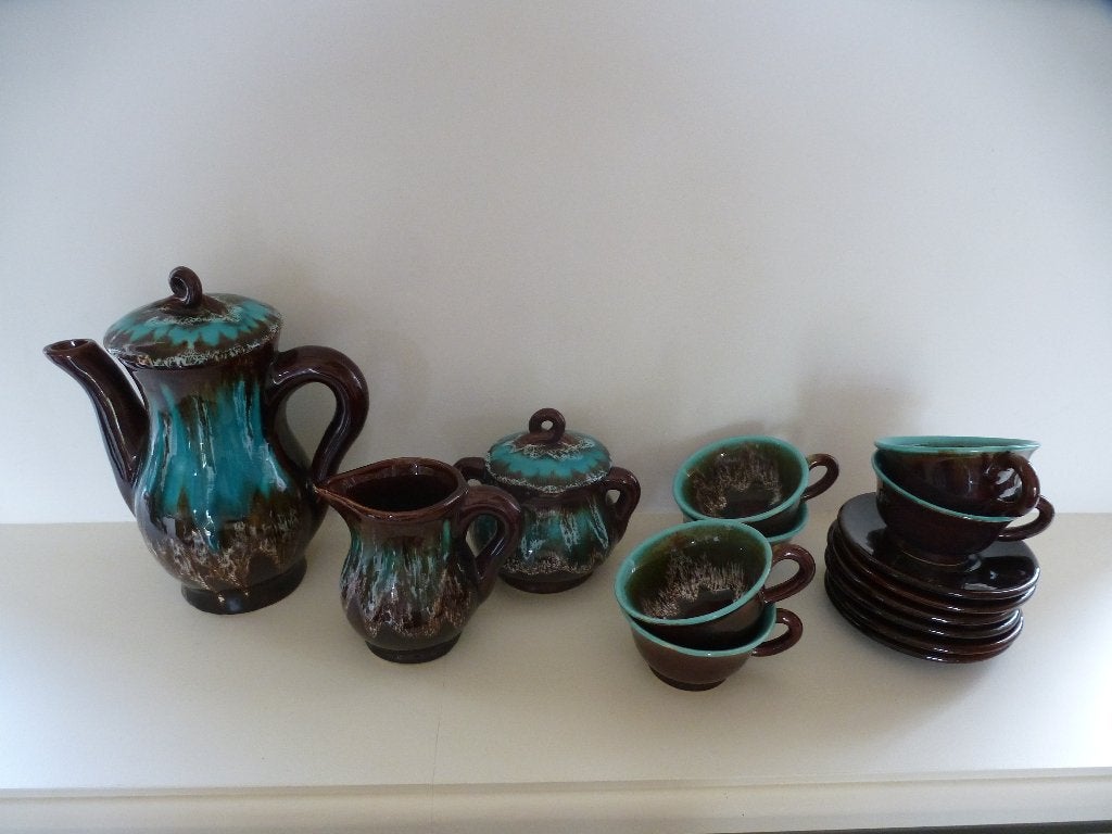 RETRO KOFFIESERVIES geglazuurd aardewerk, Ophalen of Verzenden