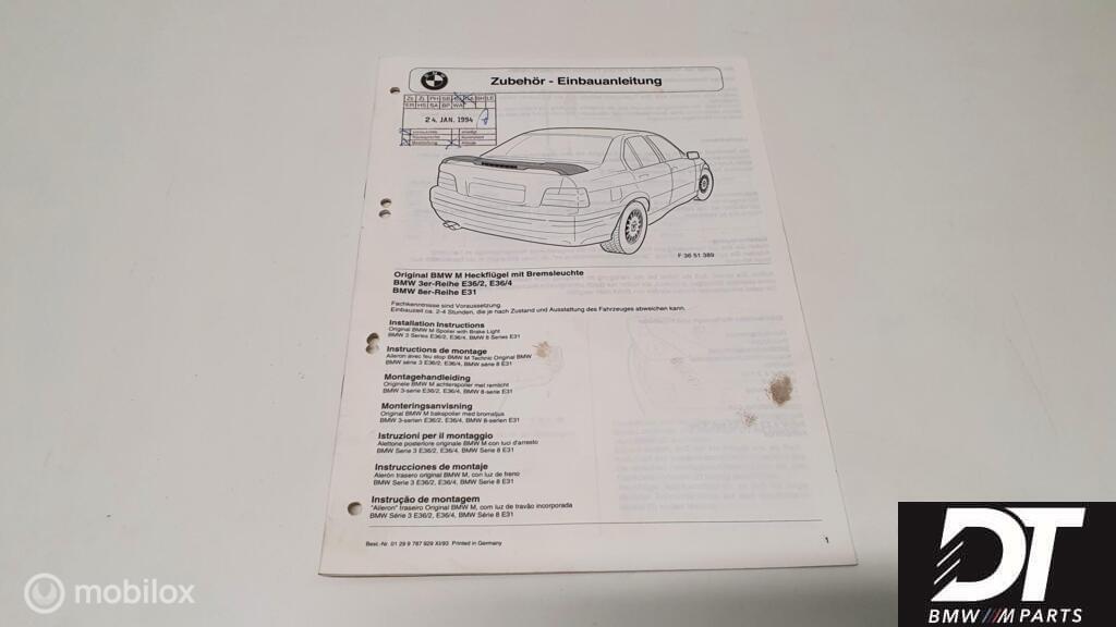 BMW E36 / E31 Achterspoiler M-tech EBA 9787929 ABE 9787929, Enlèvement ou Envoi, Utilisé