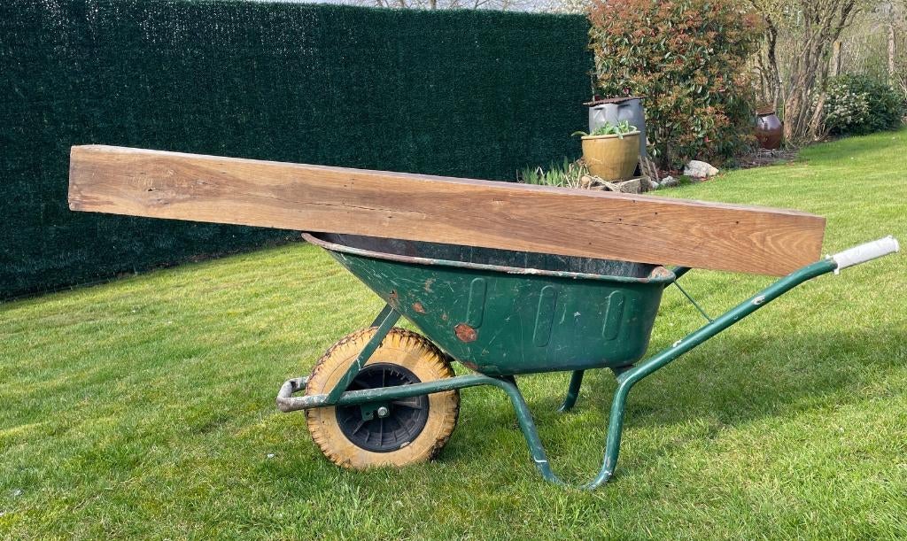 Antieke eiken balk 177cm x 16,5cm x 14,5 cm, Tuin en Terras, Ophalen, Gebruikt, Hardhout, Minder dan 180 cm