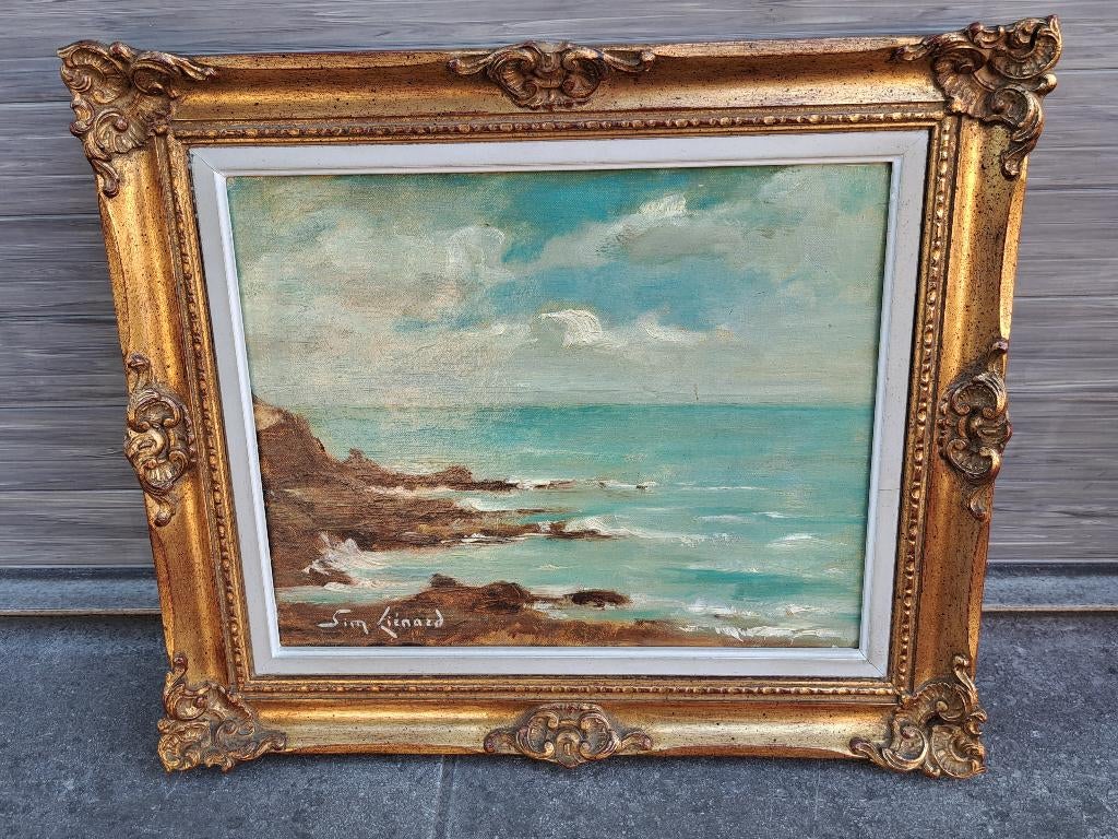 Huile sur toile marine signe Simone lienard, Antiquités & Art, Enlèvement ou Envoi