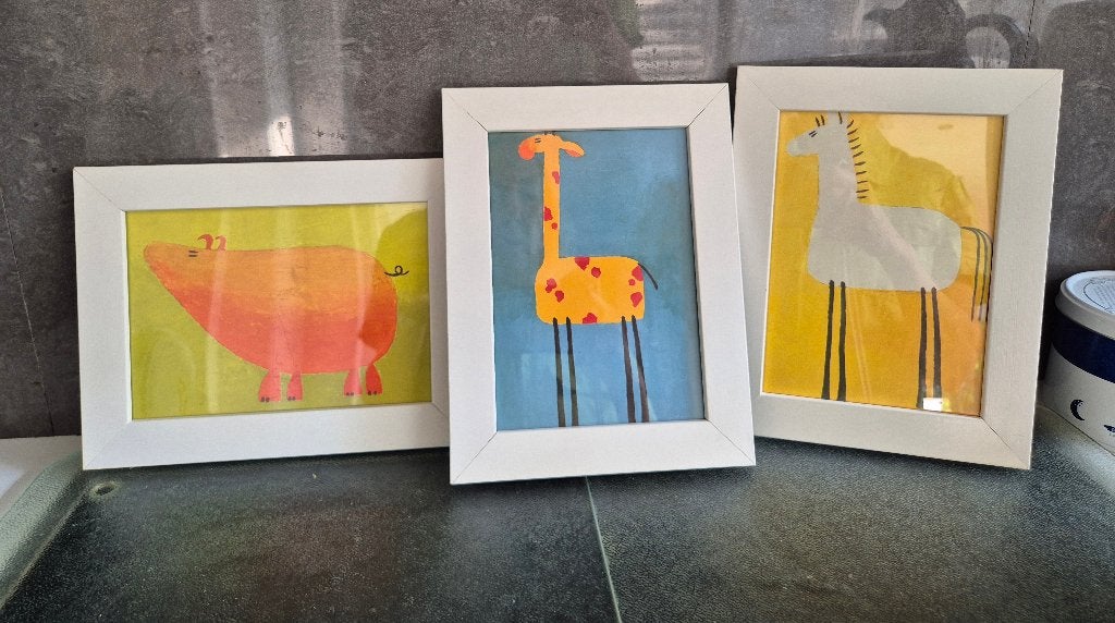 lot 3 petit cadre déco enfant avec animaux dessiné rigolo, Enlèvement ou Envoi, Comme neuf
