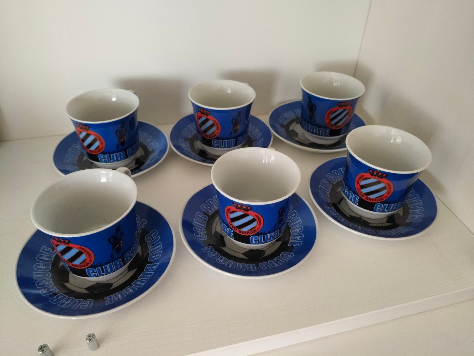 Club Brugge Vintage 6 kleine koffiekopjes met schoteltje, Ophalen, Zo goed als nieuw, Vintage, Kop(pen) en/of Schotel(s)