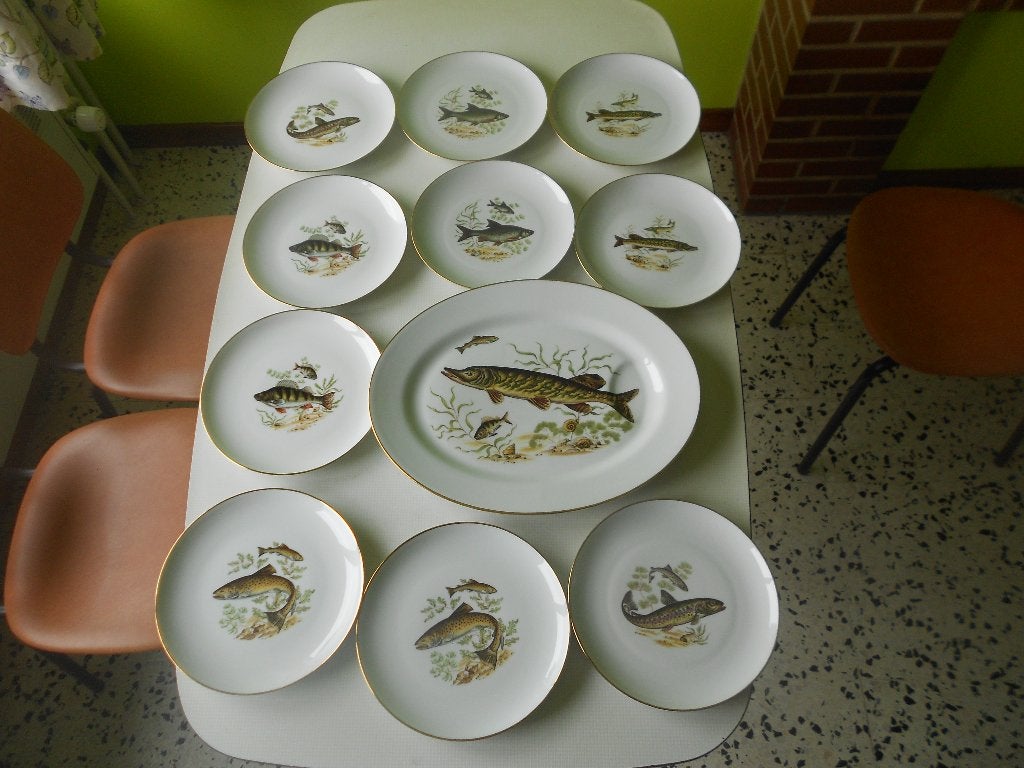 service à poissons 11 pièces porcelaine de limonges, Enlèvement