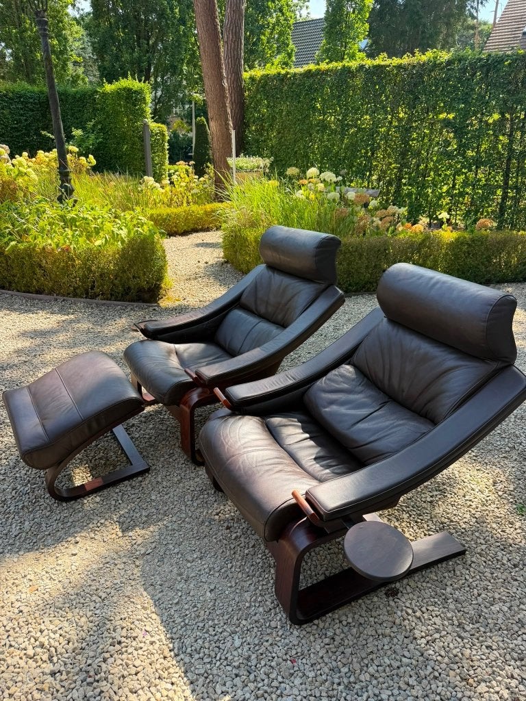 2 Vintage fauteuils The Kroken Armchair jaren 1970 +voetbank, Enlèvement ou Envoi, Utilisé, Cuir