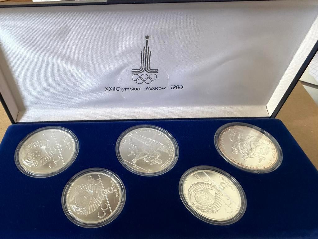 Zilveren munten Moscow 1980 Olympische Spelen. Set in doos, Enlèvement, Argent