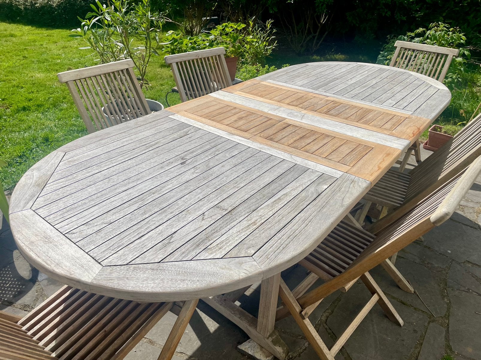 Table de jardin extensible en teck massif + 6 chaises – G&S, Jardin & Terrasse, Comme neuf, Sets de jardin, Enlèvement, Bois de teck