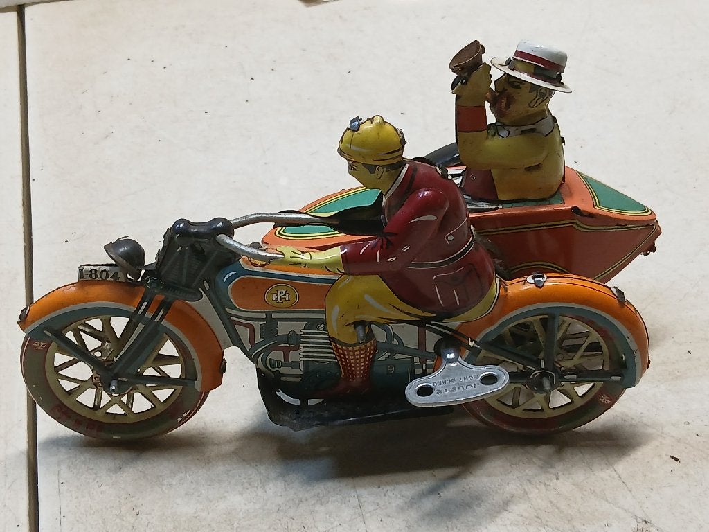 Jouet moto side-car mécanique, fabrication Paya, Enlèvement ou Envoi