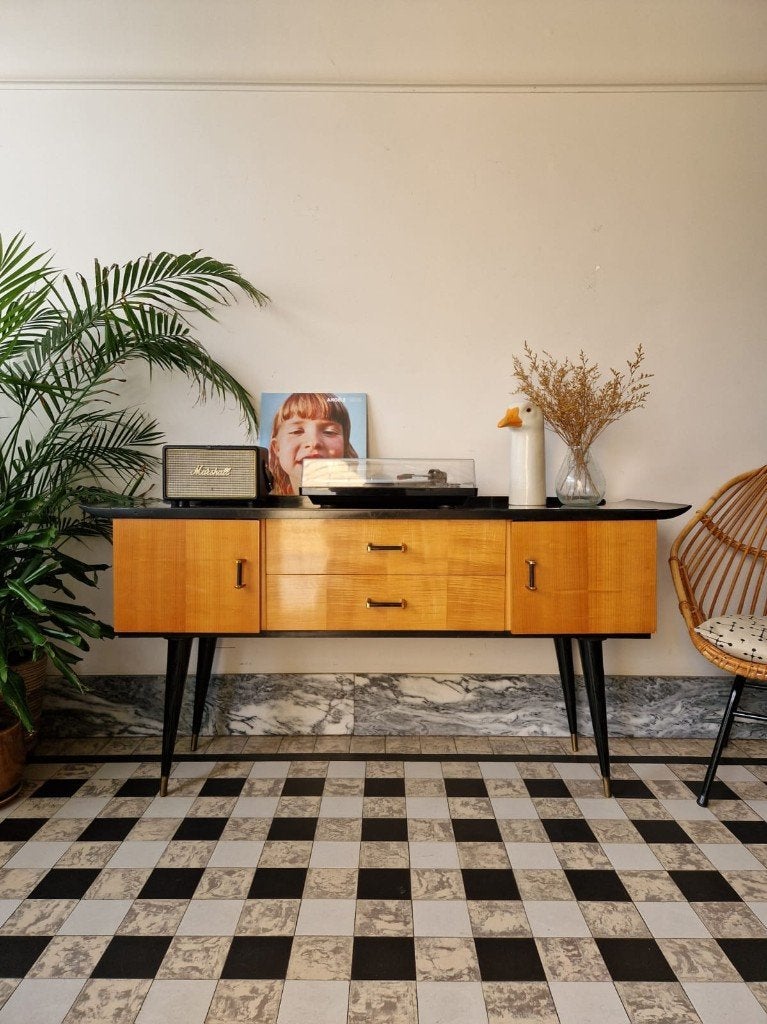 Vintage sixties dressoir | platenspeler meubel | kast, Ophalen, 100 tot 150 cm, Vintage, Minder dan 100 cm