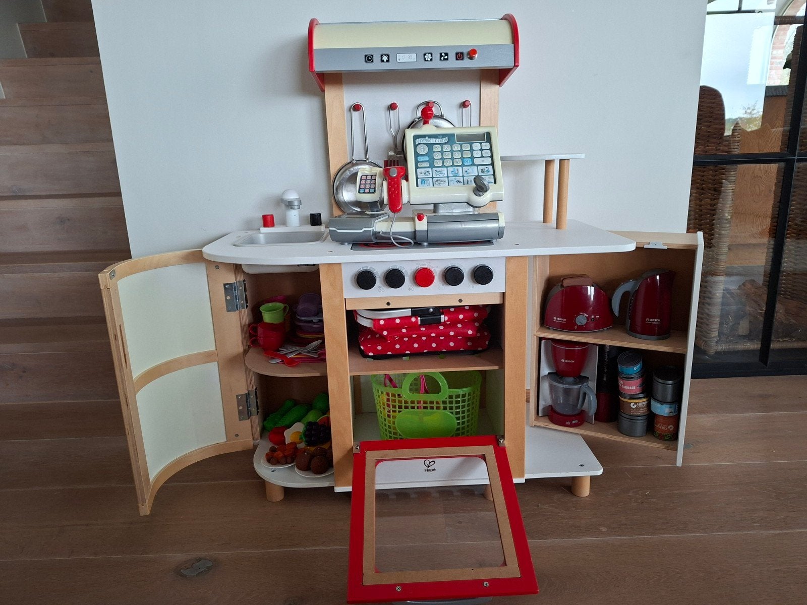 houten keuken Hape met accessoires en kassa, Kinderen en Baby's, Ophalen, Gebruikt, Hout, Speelkeuken-accessoire