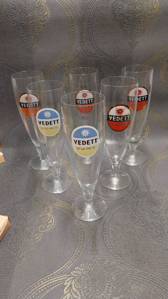 6 bierglazen Vedett Moortgat ( Duvel), Collections, Enlèvement ou Envoi, Utilisé, Autres types