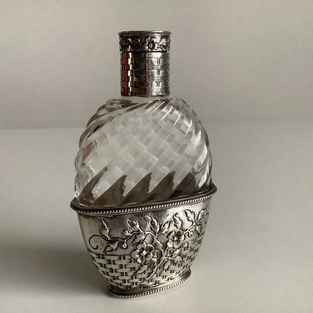 prachtige art nouveau flacon in geslepen glas en zilver, Ophalen of Verzenden