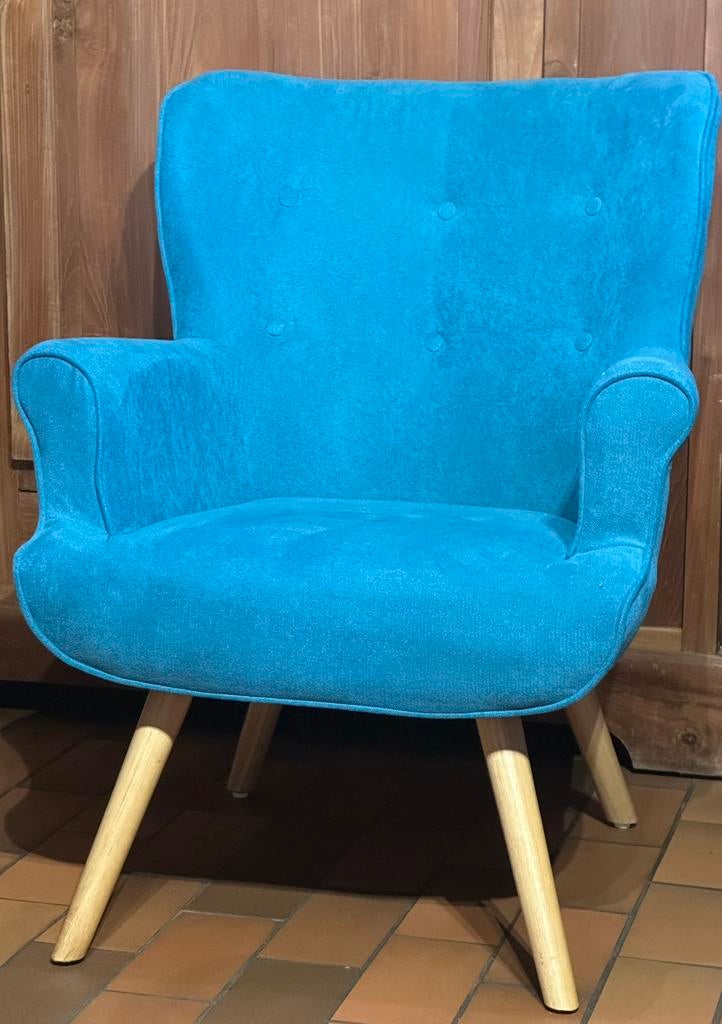 Fauteuil style scandinave tissu avec pieds bois, Enlèvement, Comme neuf, Bois