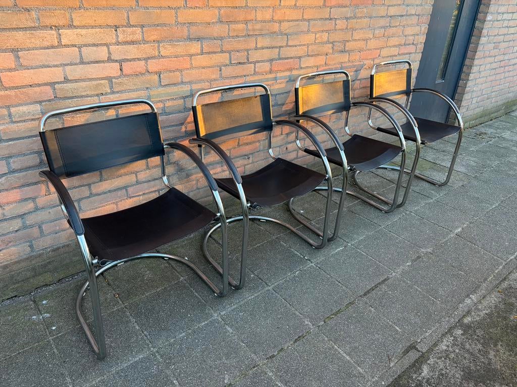4 Vintage Buisframe stoelen, jaren 70 / 80, Enlèvement, Utilisé, Cuir, Quatre