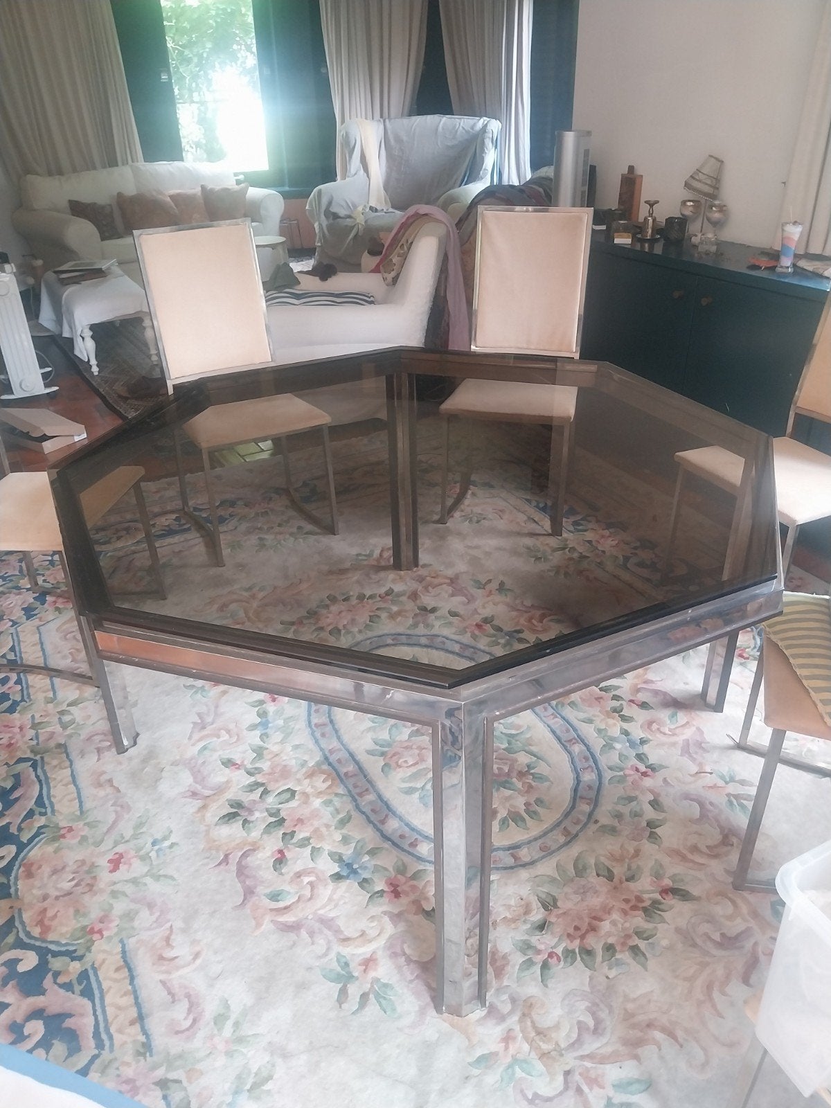 Table salle à manger octogonale moderne métal or/argent  pla, Enlèvement