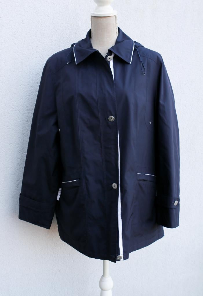 Marineblauwe waterdichte jas T44, Ophalen of Verzenden, Zo goed als nieuw, Maat 42/44 (L), Blauw