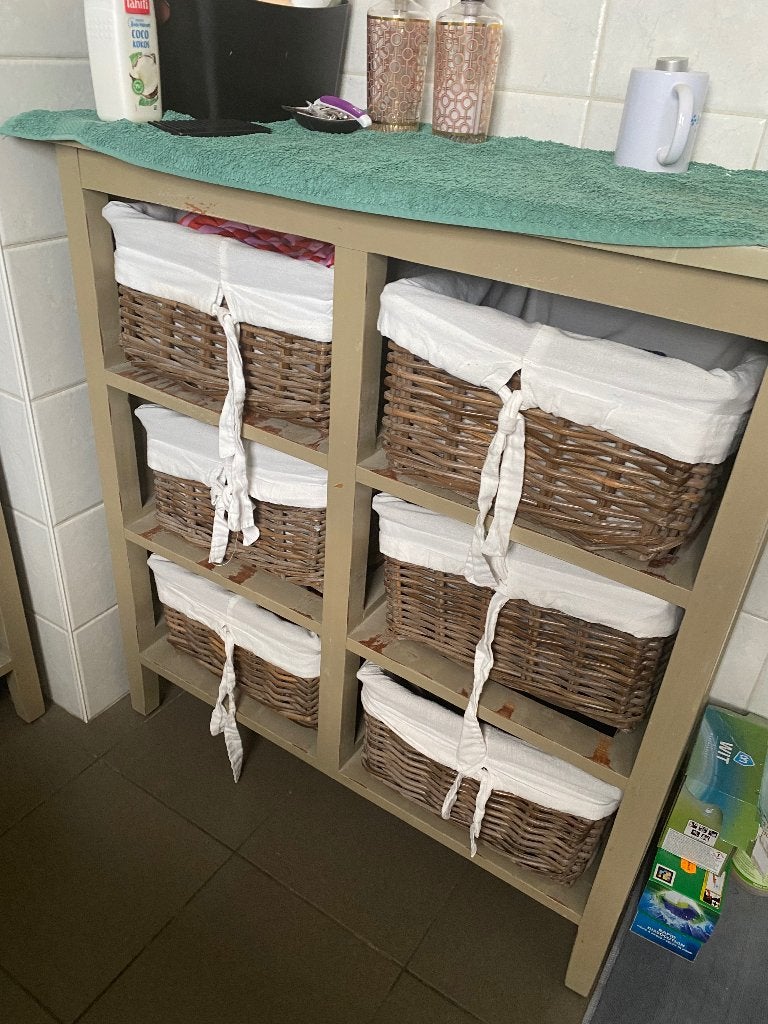 Houten opbergkasten m. rotan manden, Huis en Inrichting, Ophalen, Gebruikt