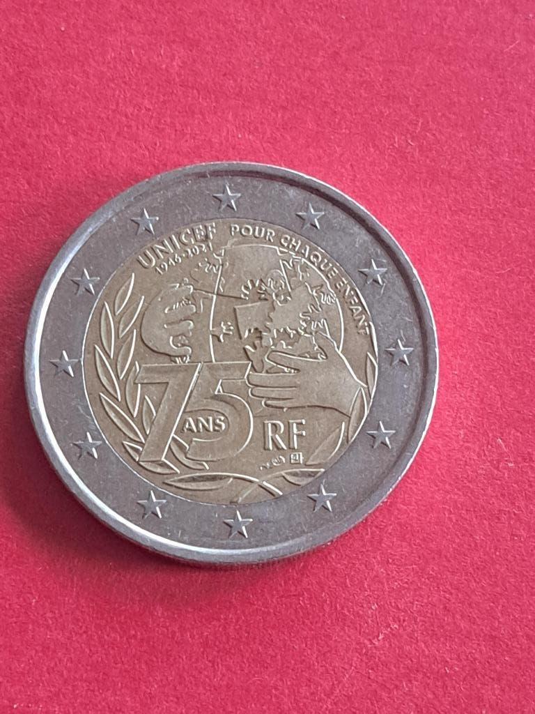 2021 Frankrijk 2 euro 75 jaar Unicef, Postzegels en Munten, Verzenden, Frankrijk, 2 euro, Losse munt