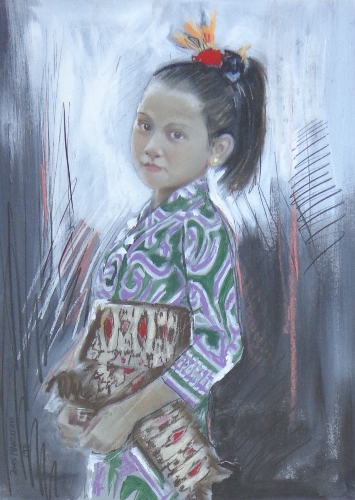 LOUIS NAGELKERKE / MEISJE KIMONO / OLIEVERF / 98x78cm KADER, Antiquités & Art, Enlèvement, Verre, Signé, Peinture à l'huile