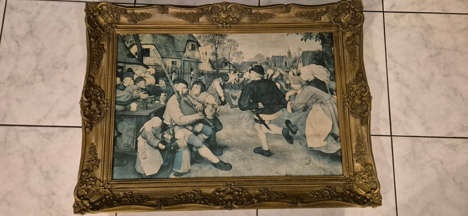 Groot schilderij De Boerendans – sierlijke houten kader, Enlèvement, Classique
