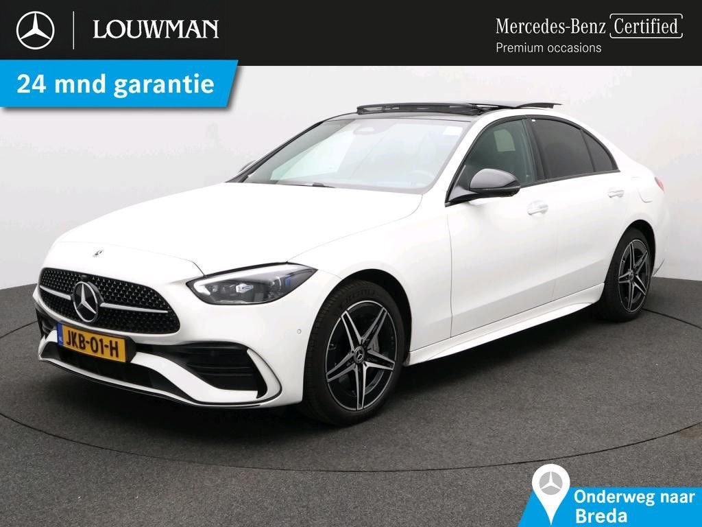 Mercedes-Benz C 300 e Business Solution AMG AMG Line | Night, Auto's, Automaat, Zwart, Lederen bekleding, Wit