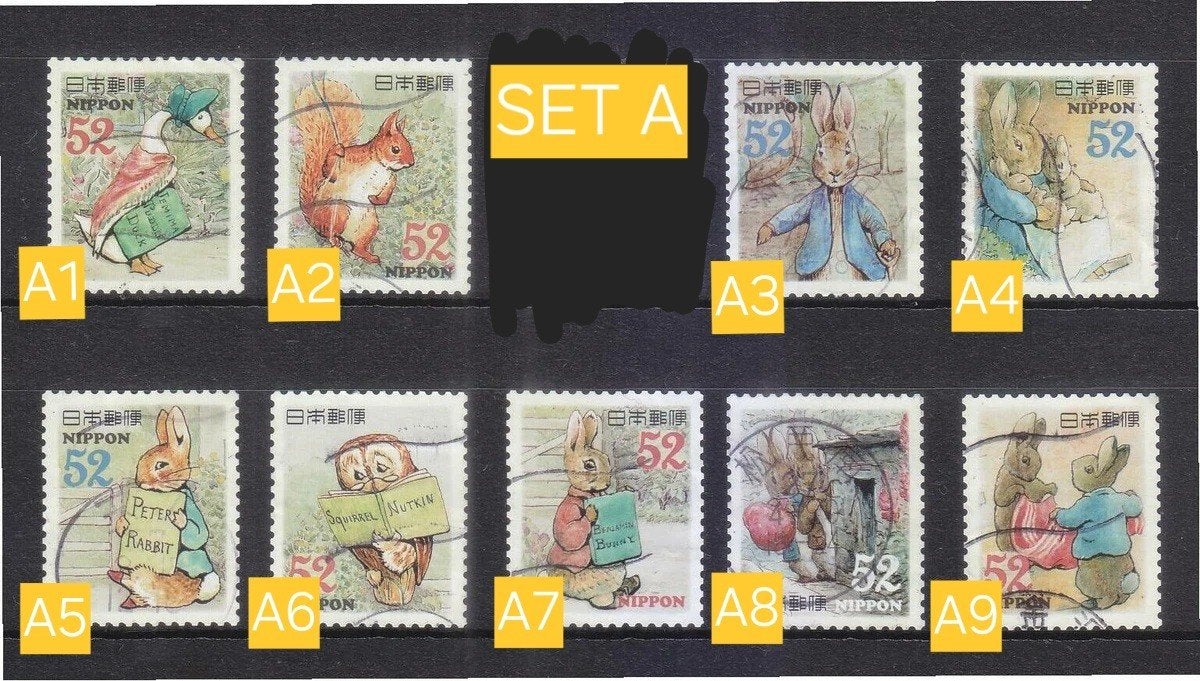Les timbres japonais Peter Rabbit Nippon utilisent de nombre, Enlèvement ou Envoi, Affranchi, Moyen-Orient