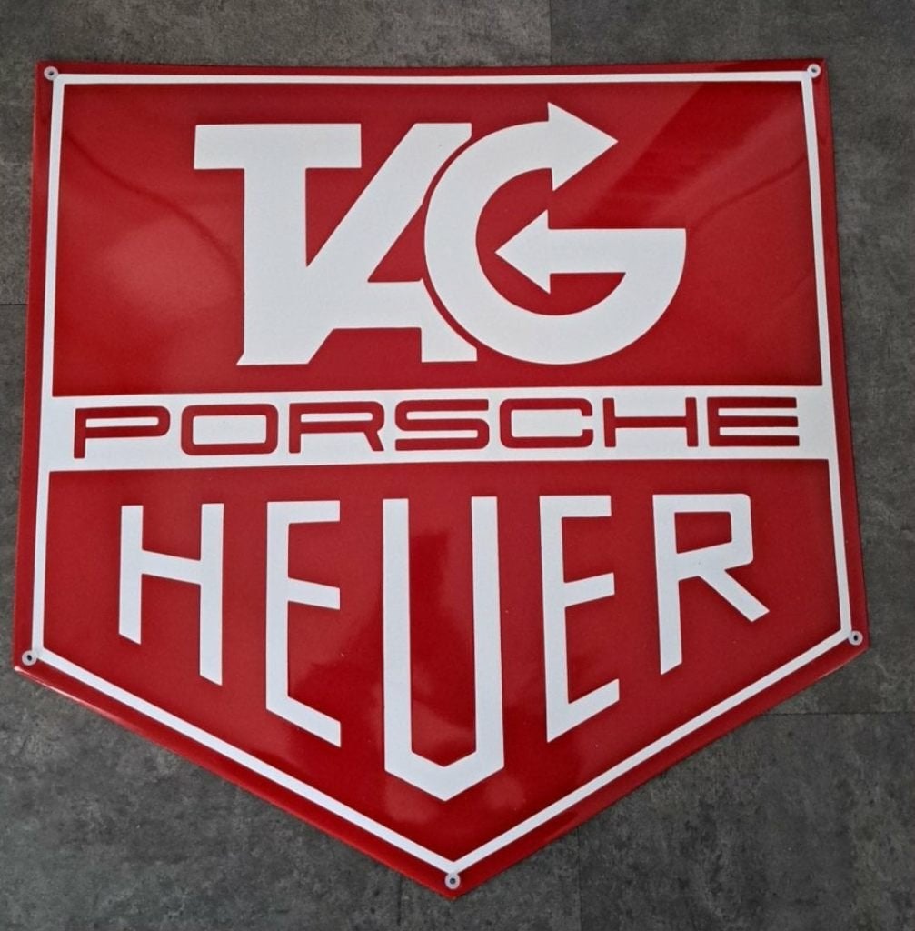 Mooi zwaar emaillen Porsche tag heuer reclame decoratie bord, Verzamelen, Ophalen of Verzenden, Zo goed als nieuw, Reclamebord