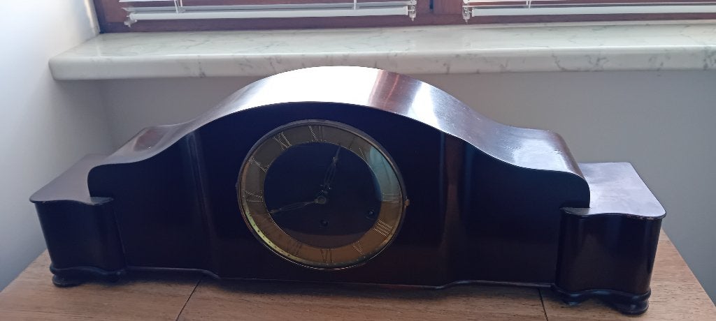 retro klok, Ophalen, Gebruikt, Zichtbaar uurwerk, Bruin