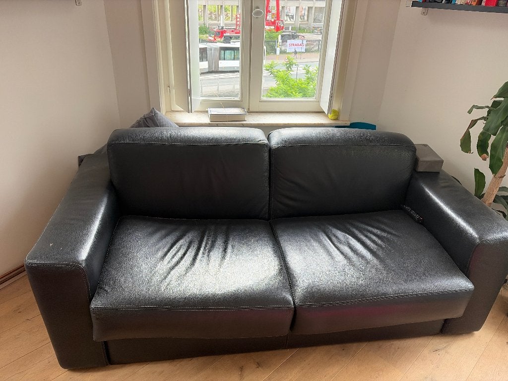 Leren zetel bed, Ophalen, Gebruikt, Tweepersoons, Leer
