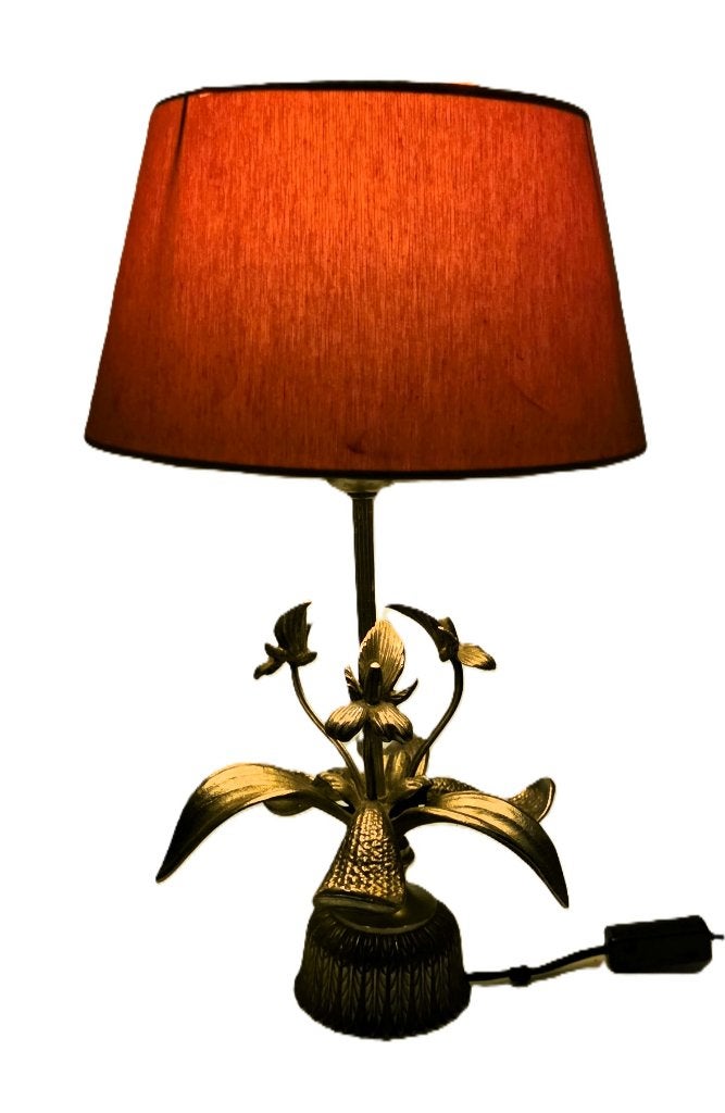Lampe de table avec orchidées., Maison & Meubles, Enlèvement ou Envoi, Comme neuf, Métal