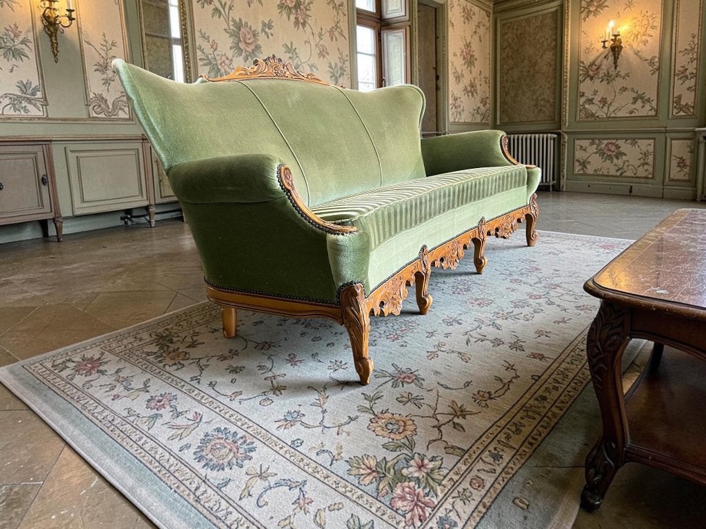 vintage groene barok driezit / fauteuil / zetel, Antiek en Kunst, Ophalen