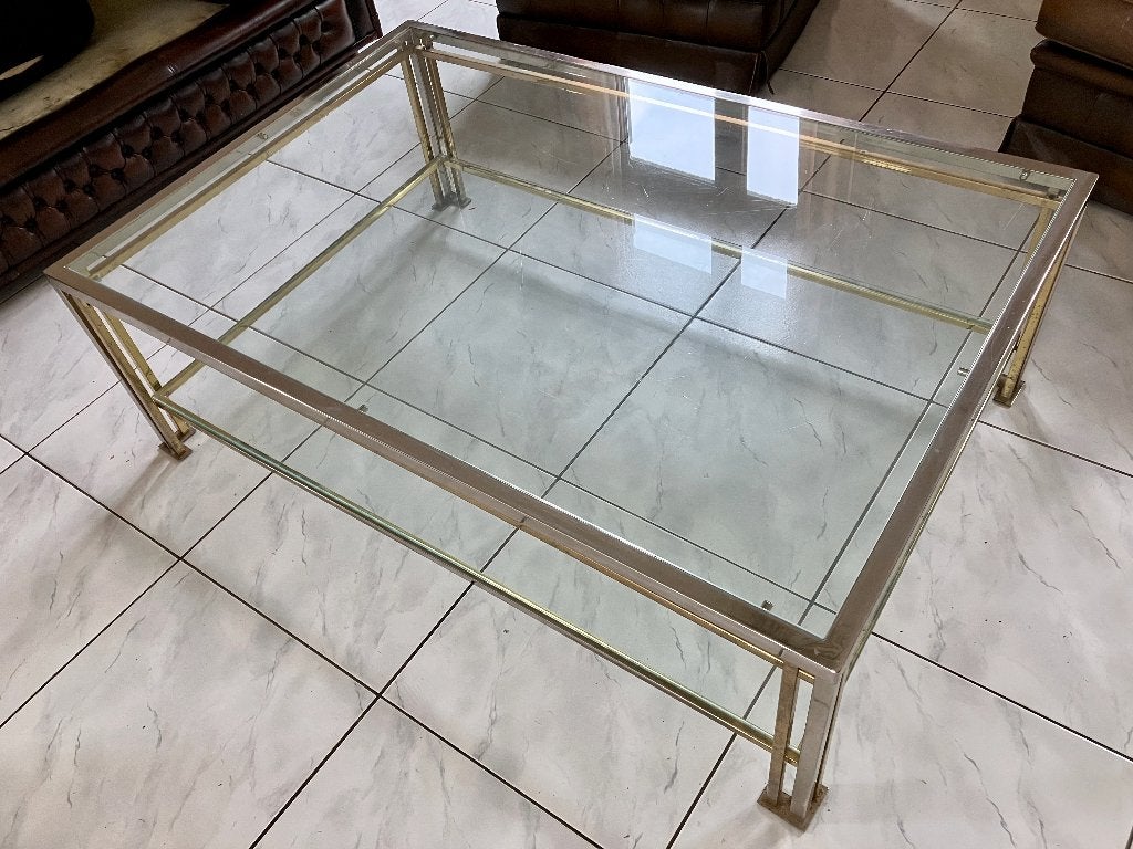 Glazen salontafel Belgo Chrom, Huis en Inrichting, Tafels | Salontafels, Ophalen, Gebruikt, 100 tot 150 cm, 50 tot 100 cm